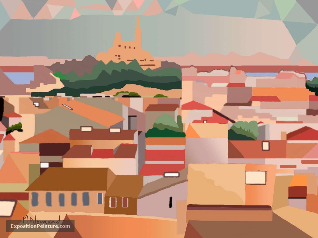 Peinture 2021-05-01 Marseille-toits (cubisme)