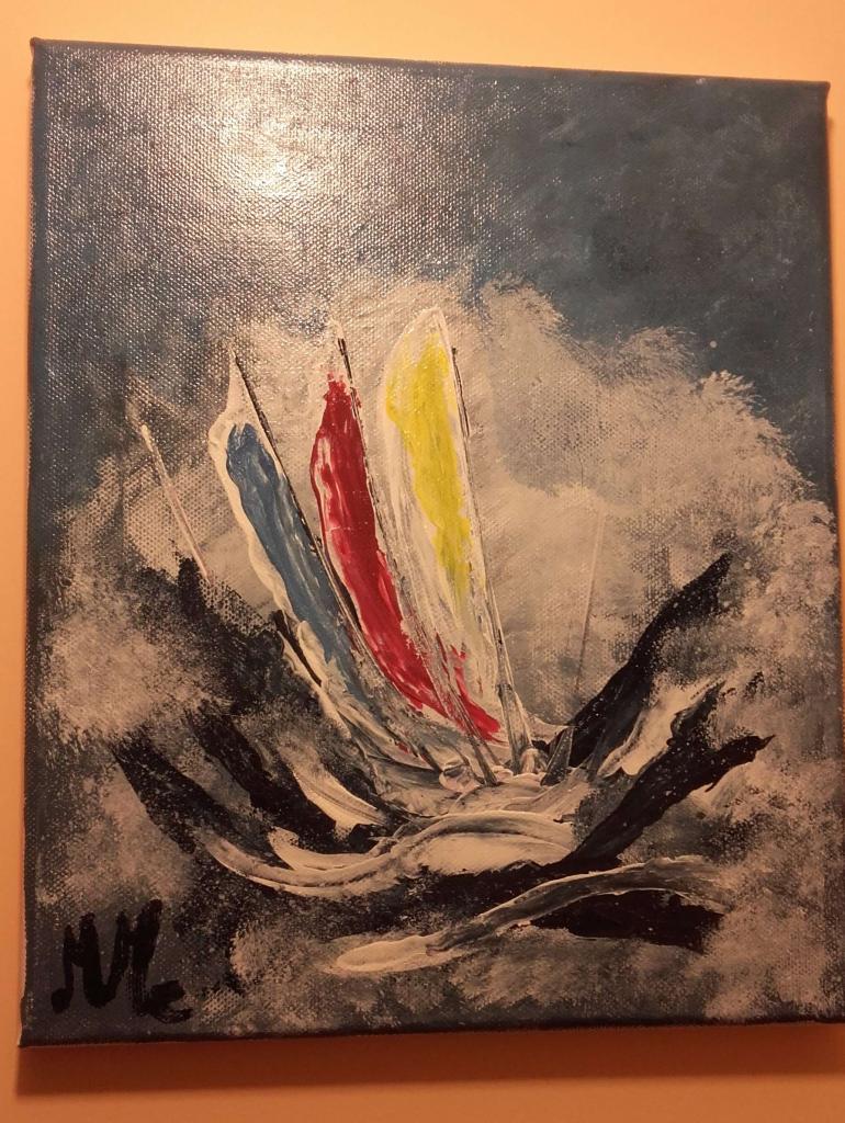 Peinture 3 voiliers dans la tempête