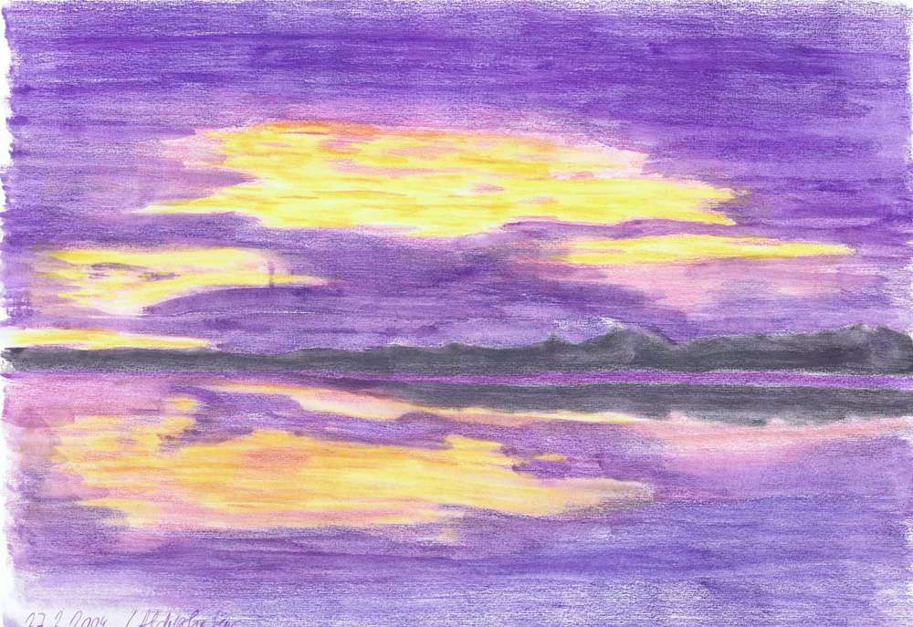 Peinture Ambiance de soirée colorée au bord de la mer