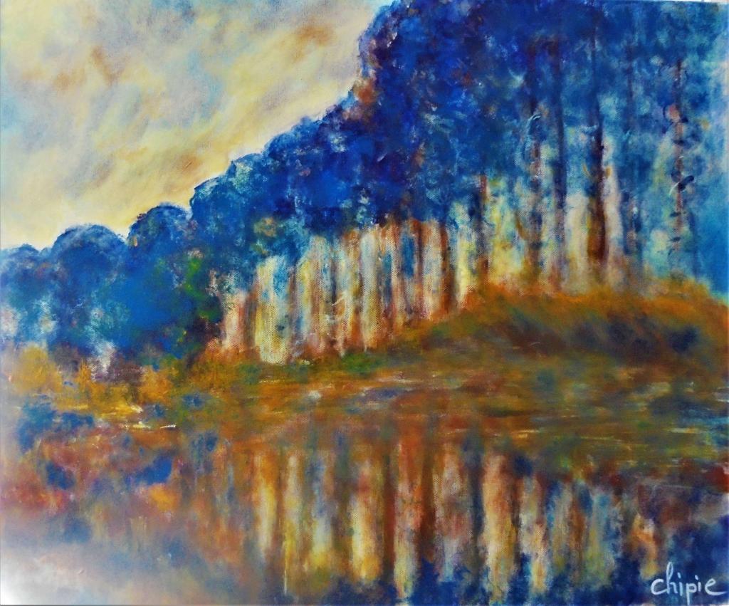 Peinture arbres bleus façon Monet