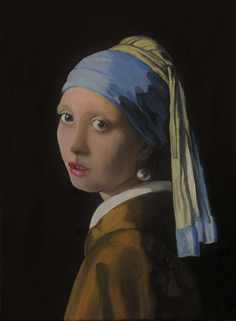 Peinture Copie "la jeune fille à la perle" de Vermeer.