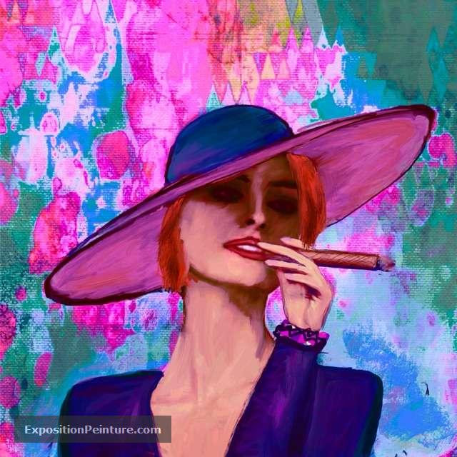 Peinture Femme qui fumé un cigare