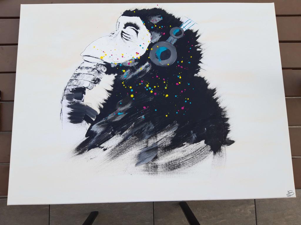Peinture gorille mélomane