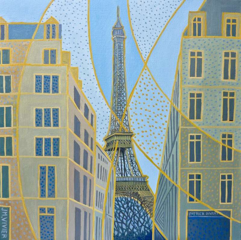 Carte virtuelle PARIS.La Tour Eiffel entre deux immeubles