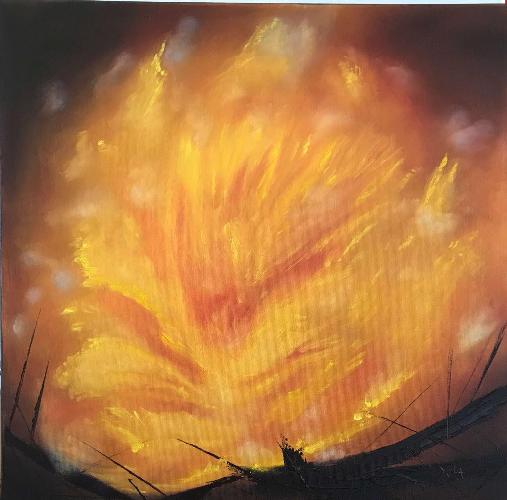 Carte virtuelle Peinture à l'huile-Coeur feu Flamboyant