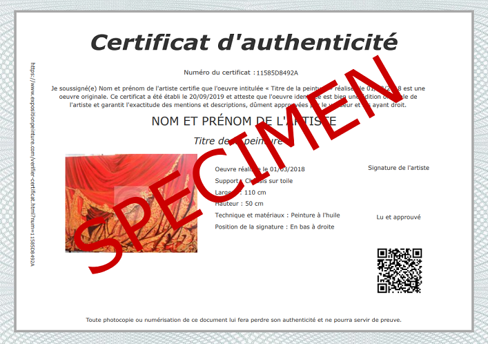 Modèle certificat d'authenticité