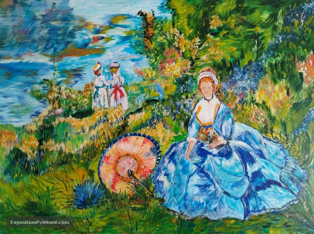 Peinture impressionniste La Dame à L'Ombrelle. (Renoir)