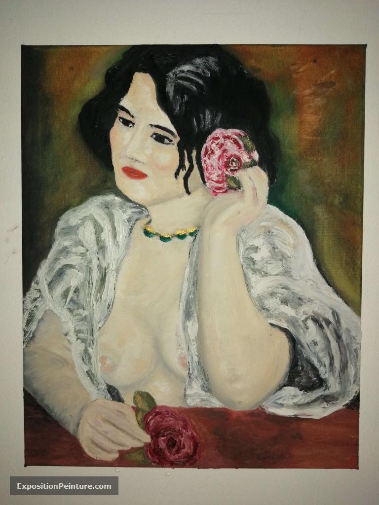 Peinture Jeune fille à la rose