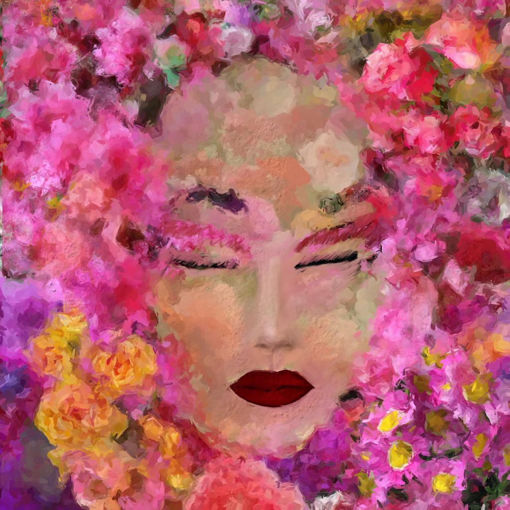 Peinture Jolie visage sur fond floral