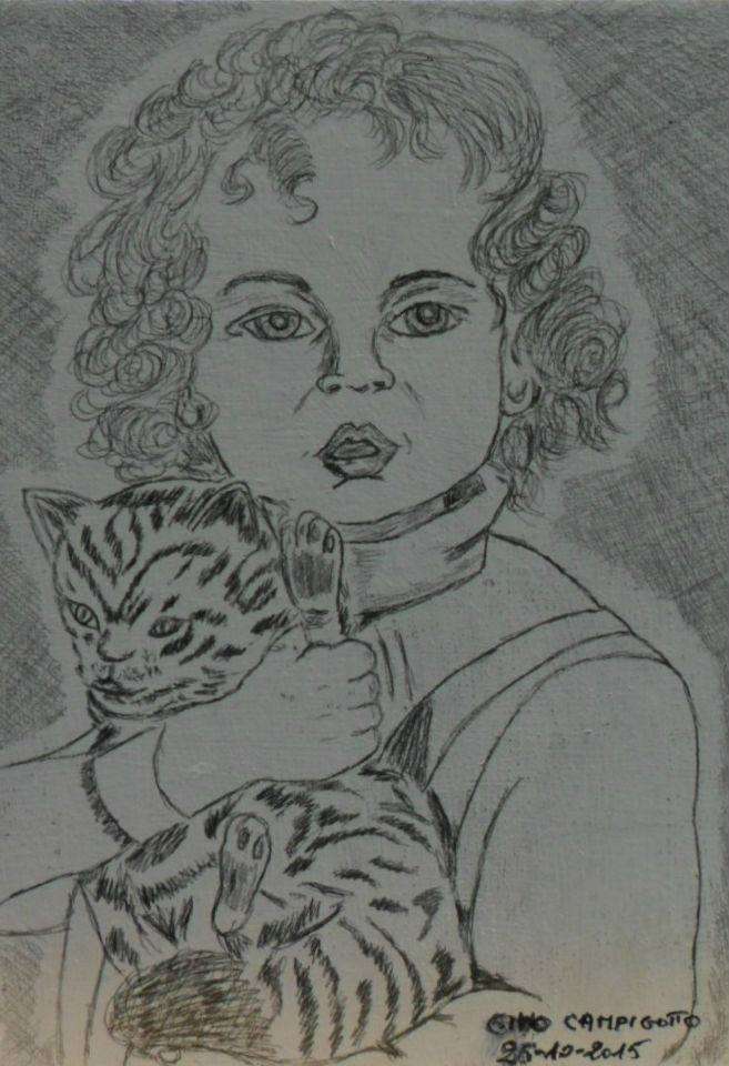 Peinture L’enfant et portant son chat 25-10-2015