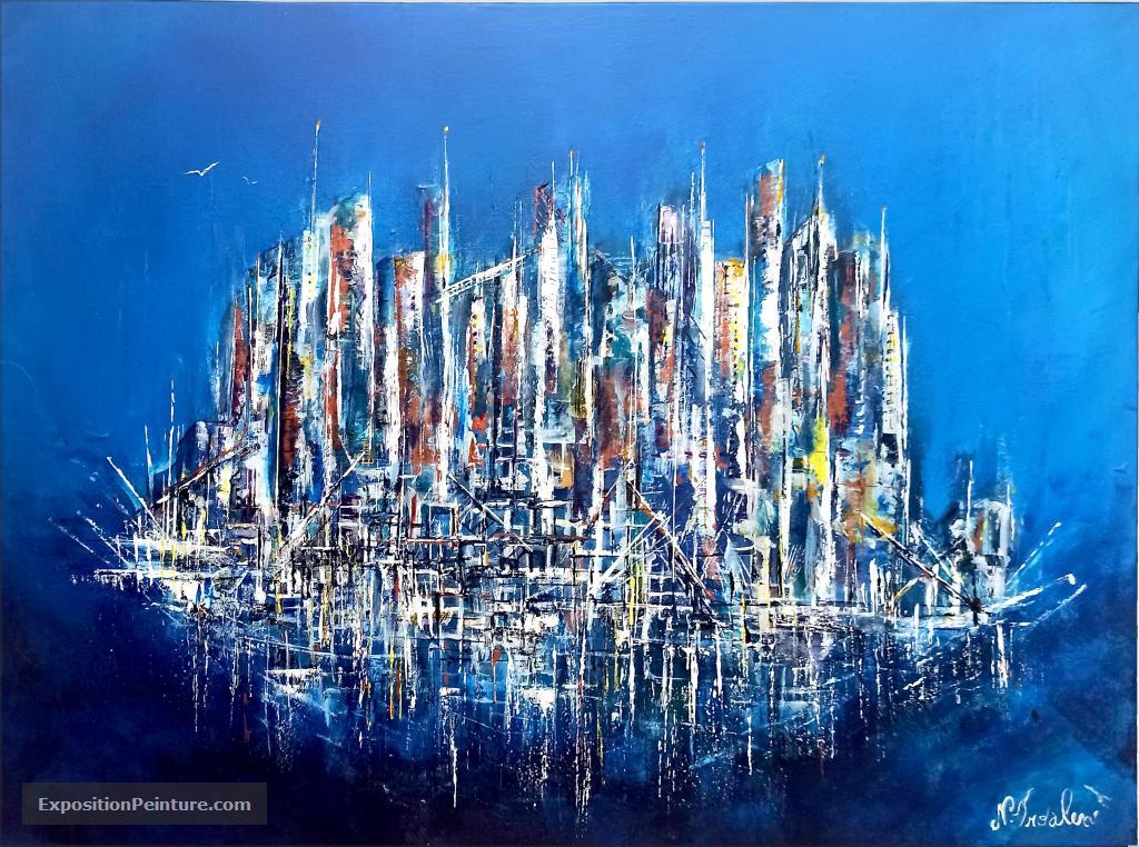 Peinture " La citadine bleue"
