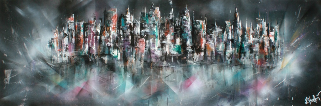 Peinture " La citadine en soirée"