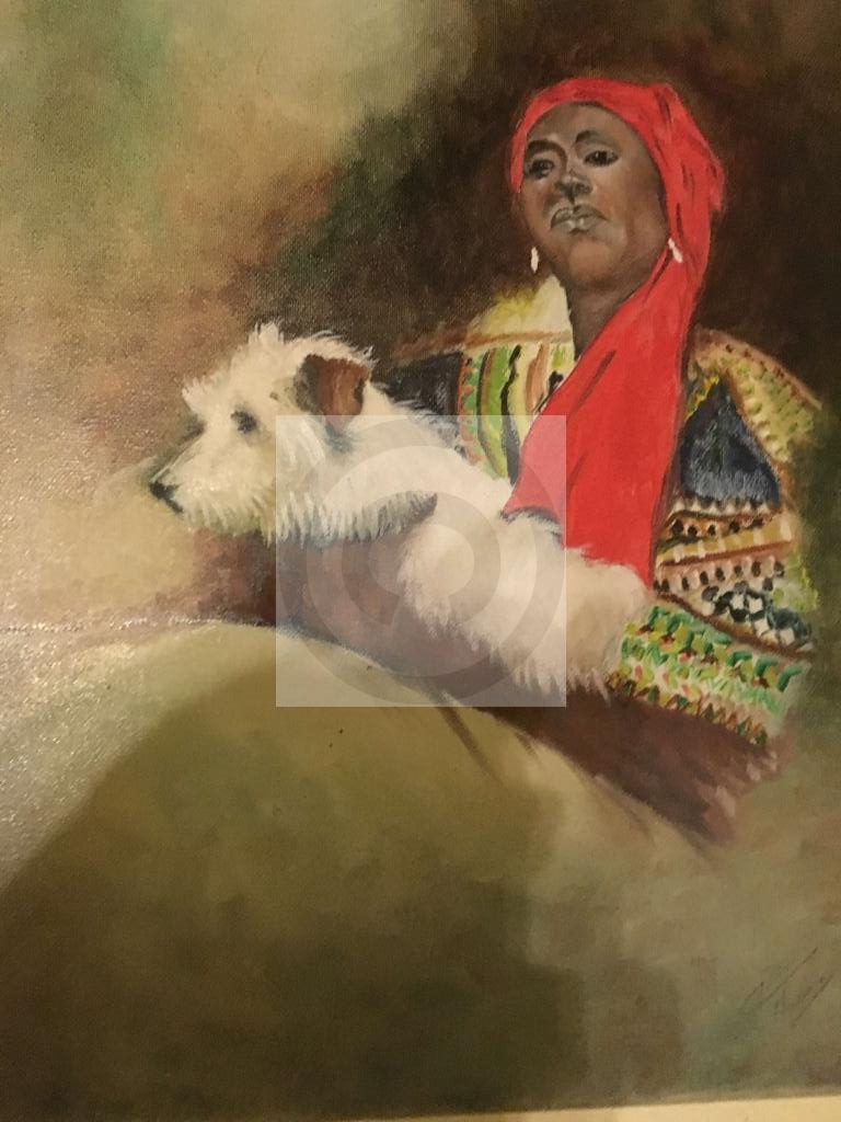 Peinture La métisse et son chien