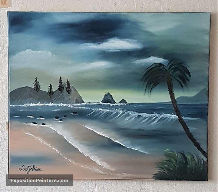 Peinture La plage aux rochers