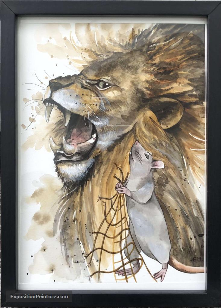 Peinture Le Lion et le Rat