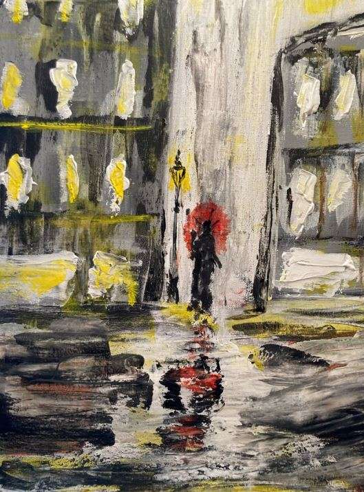 Peinture Le parapluie rouge