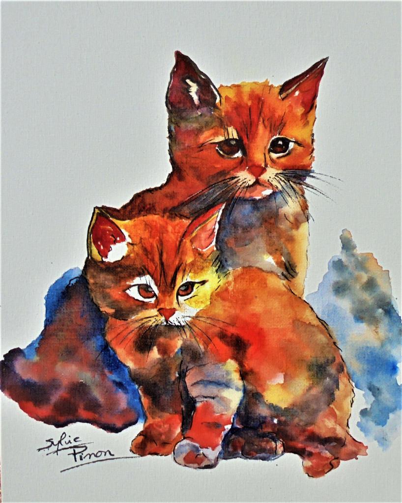 Peinture les 2 chats colorés