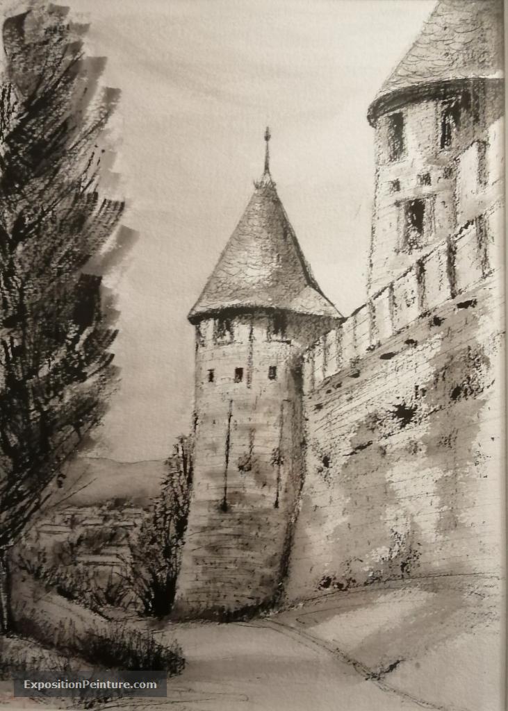 Peinture Les remparts de Carcassonne