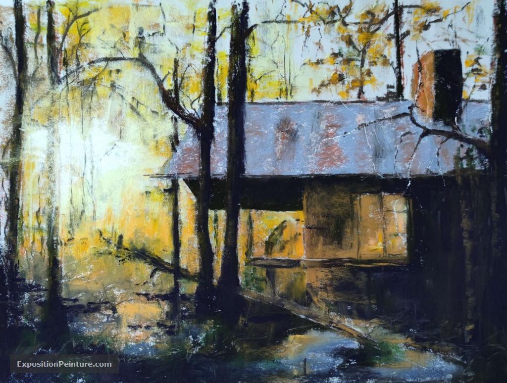 Peinture Lumière d'automne sur la cabane