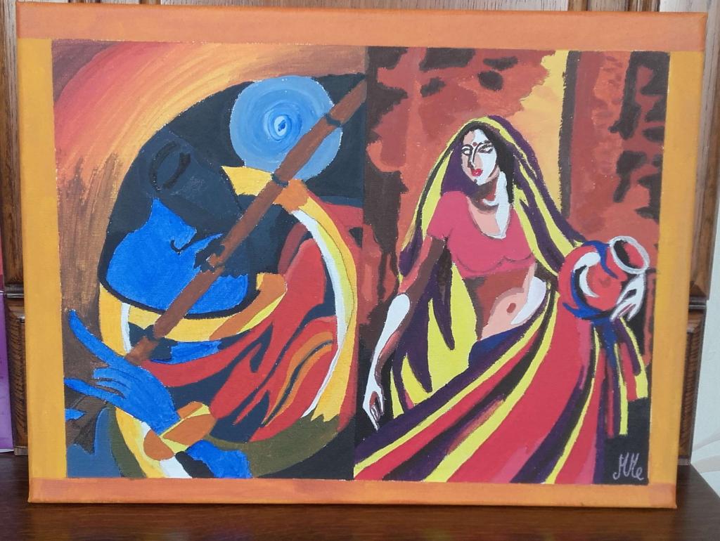 Peinture Maharani charmée par un joueur de flûte