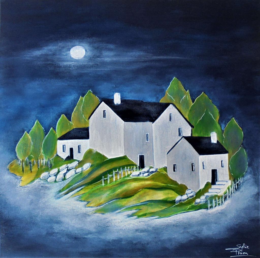Peinture maisons au clair de lune