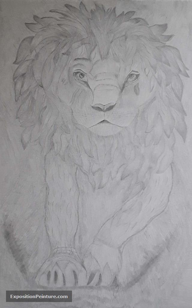 Peinture Mon lion noir et blanc
