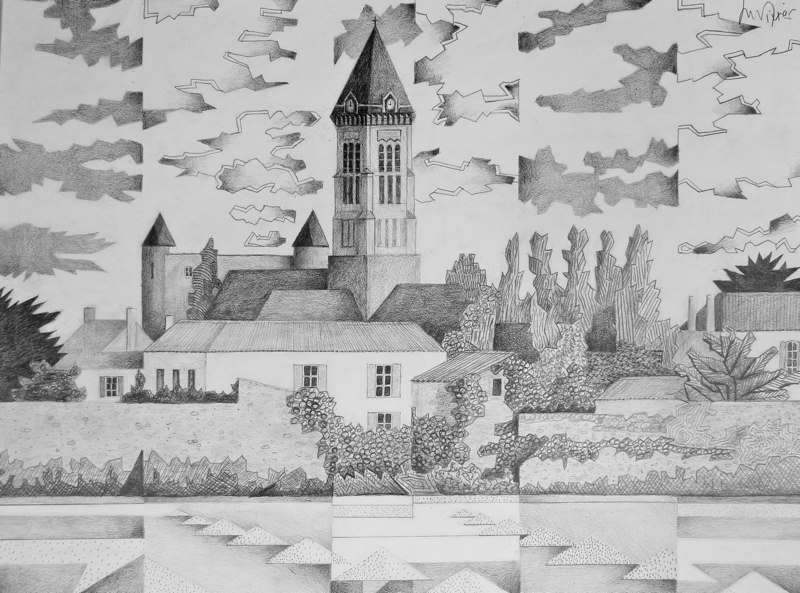 Peinture NOIRMOUTIER. Eglise et chateau