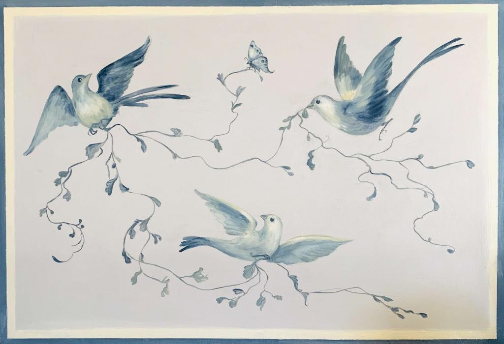 Peinture Oiseaux "à la Marie-Antoinette"