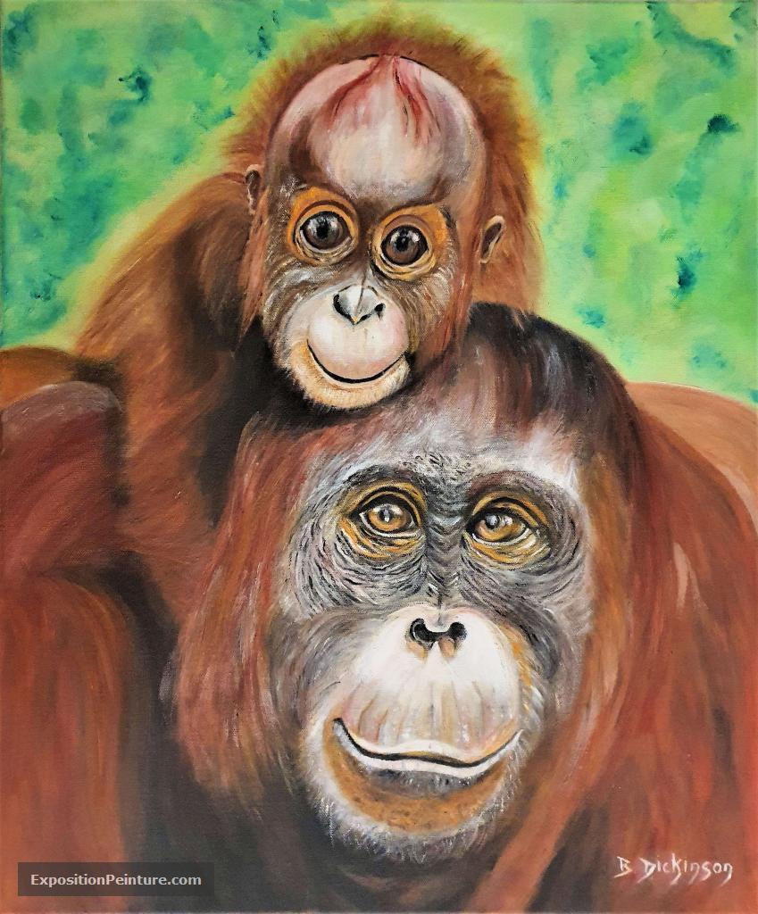Peinture Orang-Outan et son bébé