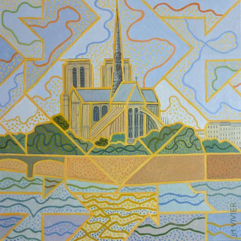Peinture PARIS. Notre-Dame et la Seine