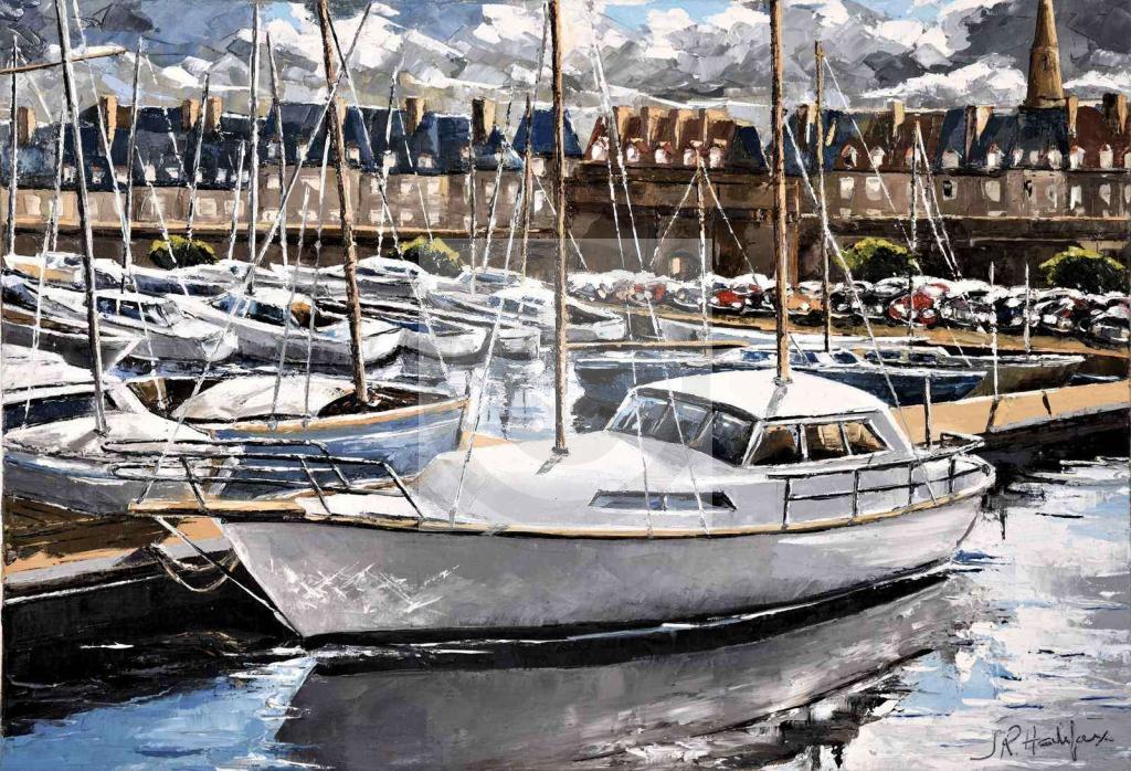 Peinture Petit voilier de plaisance dans le port de St Malo