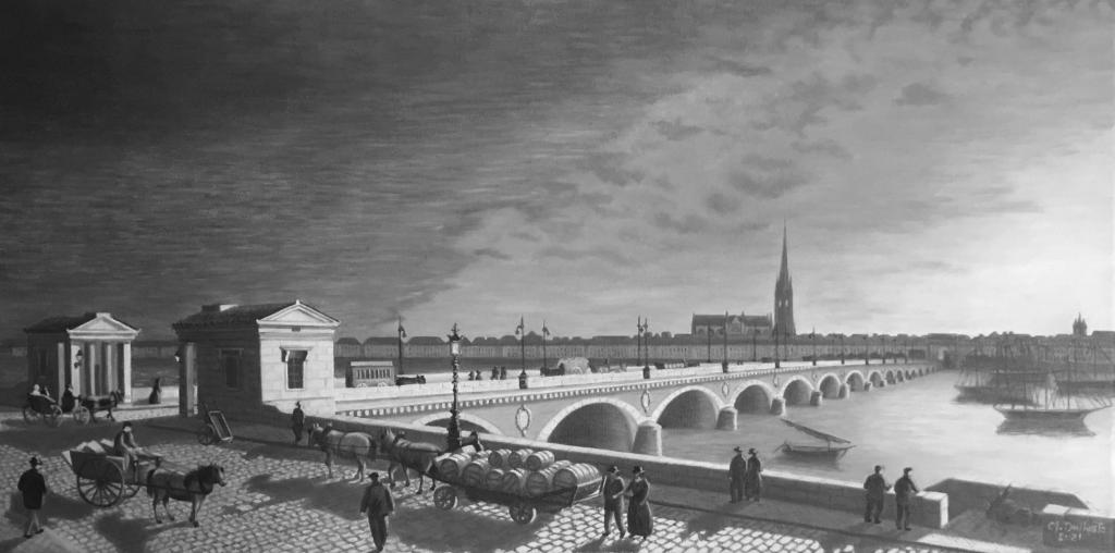 Peinture Pont de pierre vers 1900 Bordeaux
