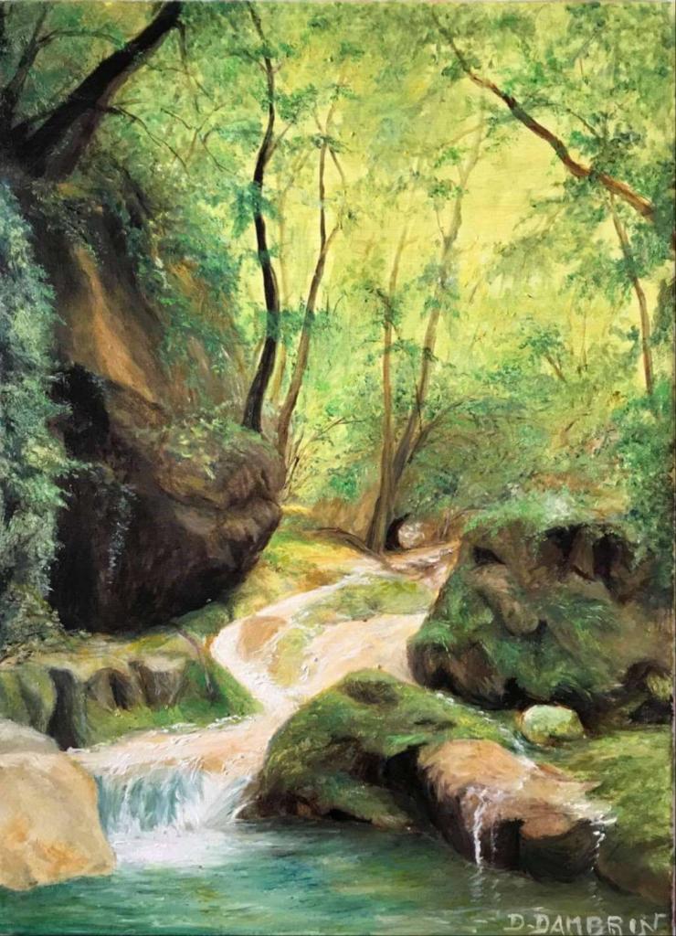 Peinture Ruisseau sous bois