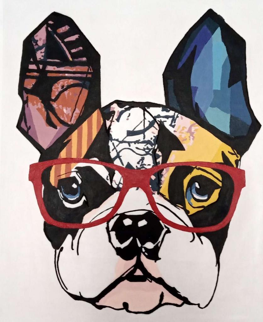 Peinture Tableau chien bouledogue coloré