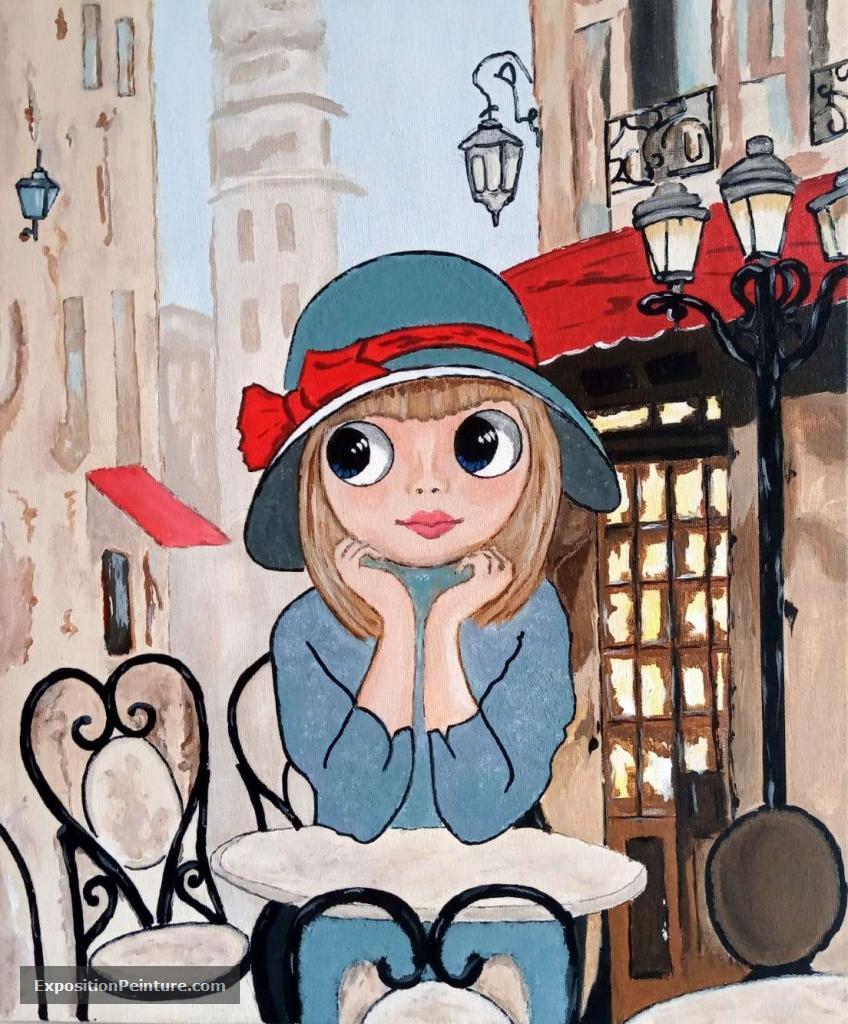 Peinture Tableau jeune fille en ville