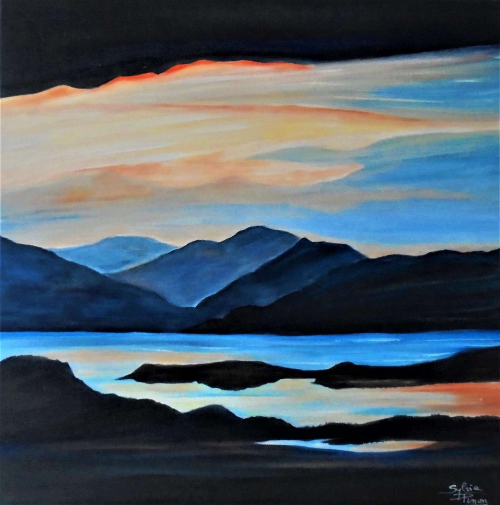 Peinture un lac et des montagnes